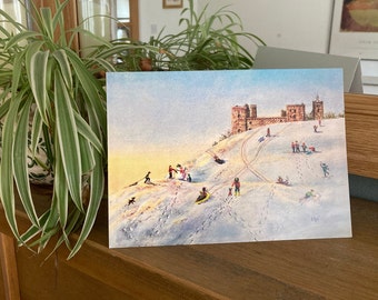 Christmas card - sledging at Linlithgow Palace