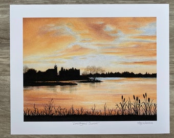 Giclée Print - Sunset at Linlithgow Palace.  Signed 9x7" print of pastel drawing,  1" surround, unmounted, FREE P&P