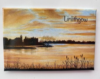 Fridge Magnet - Sunset over Linlithgow Loch.  3”x2”, strong magnet, in cellophane bag