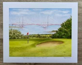 Giclée Print - Forth Bridges from West Lothian Golf Club.  Signed 9x7" print of pastel drawing,  1" surround, unmounted, FREE P&P