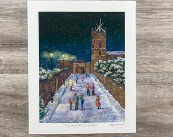 Giclée Print - Christmas Eve at St Michael's Parish Church, Linlithgow.  9"x 7" signed print of pastel drawing, with 1" surround, unmounted.