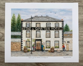 Giclée print - Star and Garter hotel,  Linlithgow.  9"x 7" signed print of original pastel drawing, with 1" surround, unmounted, FREE P&P