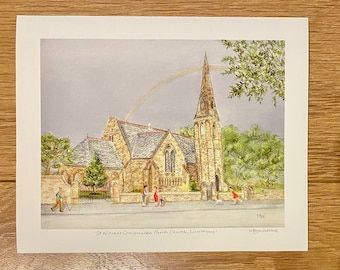Giclée Print - St Ninian's Craigmailen Parish Church, Linlithgow.  Signed 9"x7" print of original pastel drawing, with 1"surround, unmounted