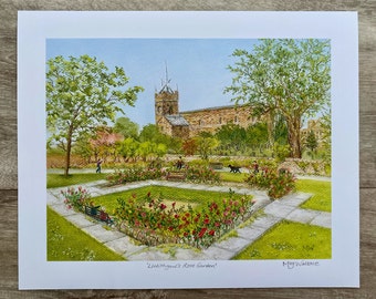 Giclée Print - Linlithgow's Rose Garden.  Signed 9x7" print of pastel drawing,  1" surround, unmounted, FREE P&P