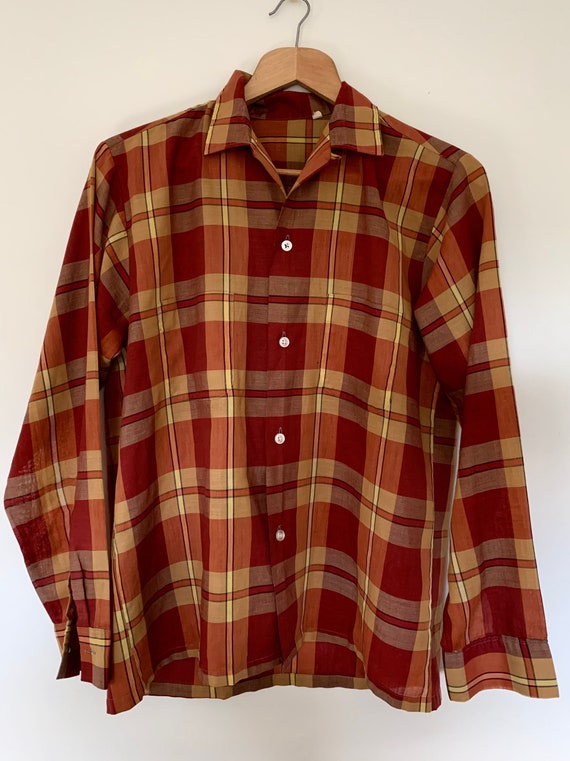 60s Loop Collar Plaid Shirt