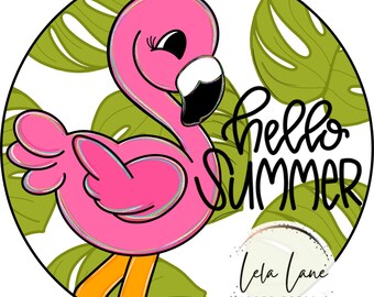 TEMPLATE: Flamingo, Hello Summer, Door Hanger