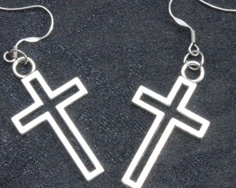 CROSS GOTHIC EARRINGS,goth earrings,cross earrings woman,cross minimalist earrings,cross earrings silver,big cross earrings,cross goth