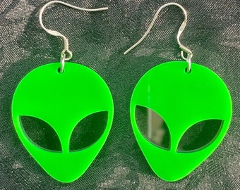 ENORMES PENDIENTES DE ALIENÍGENA, grandes pendientes de extraterrestre, grandes pendientes de extraterrestre, grandes pendientes de extraterrestre verdes, grandes pendientes de cara de extraterrestre, enormes pendientes de ovni extraterrestre, ovni