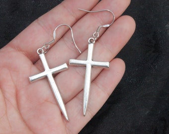 CROSS GOTHIC EARRINGS,goth earrings,cross earrings woman,long cross earrings,cross earrings silver,big cross earrings,cross goth earrings