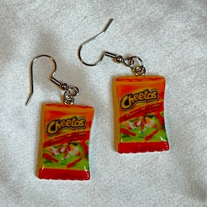 HOT CHEETOS EARRINGS,hot cheetos chips earrings,hot cheetos earrings jewelry,hot cheetos earrings dangle,hot cheetos mexican earrings,cheeto