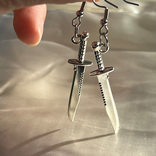 DAGGER KNIFE EARRINGS,knife earrings dangle,butcher knife earrings,cool knife earrings,dagger earrings drop,blade drop earrings