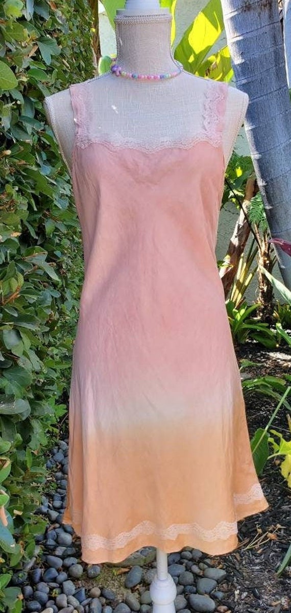 pink and orange slip dress Simmi lace trim satin bandeau maxi dress with back cut out in pink and orange ombre