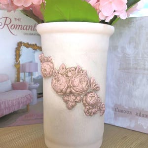 Shabby Chic Terracotta Flower Vase: Pastel Pink & Gold French Country Decor