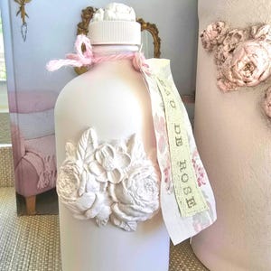 Shabby Chic Pink Bottle Vase: French Farmhouse Decor with Rose Label