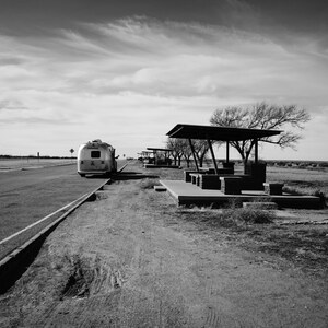 Travel trailer at rest stop