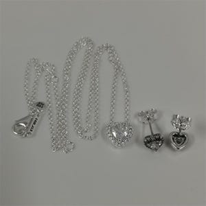 pandora sparkling heart halo Ear studs pendant collier necklace-45cm set