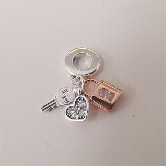 Ale S925 Pandora Two-tone Key, Padlock Heart Triple Dangle Charm