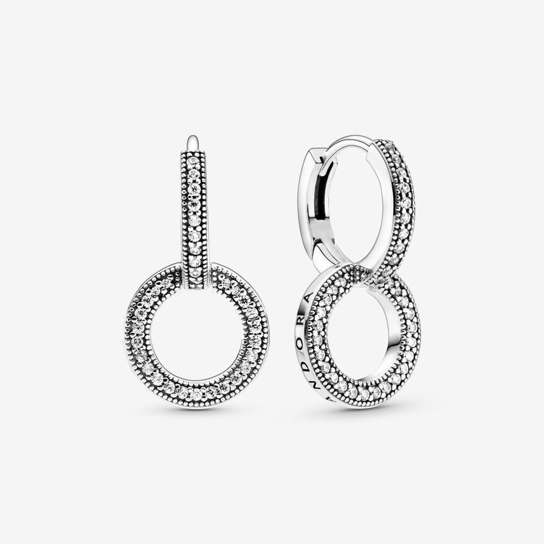 PANDORA JEWELRY Mod. SPARKLING DOUBLE HOOP EARRINGS