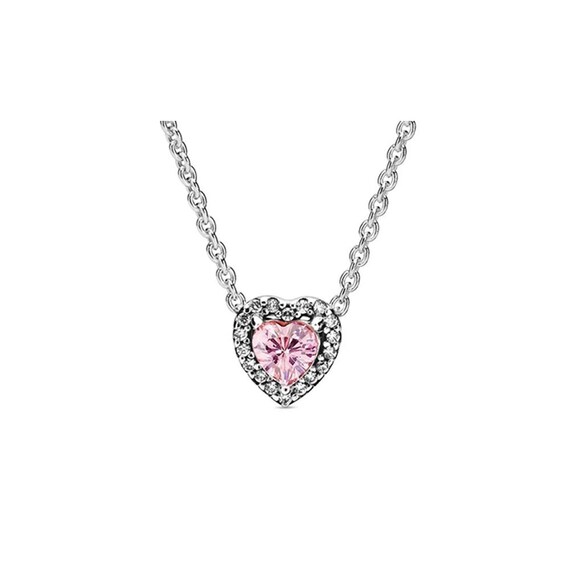 Pandora Sparkling Pink Heart Halo Pendant Collier Necklace -45cm