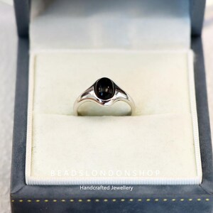 S925 Sterling Silver Vintage Black Agate Ring Open Ring
