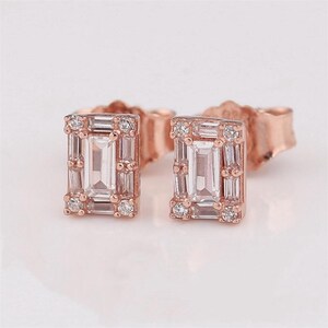 Pandora Rose Luminous Ice Square Stud Earrings Etsy