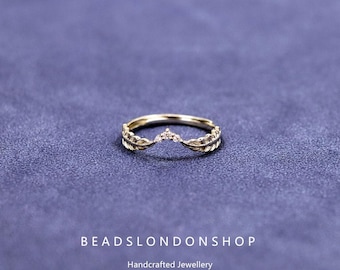 S925 Silver Feather Ring, Simple Rice Ear Ring