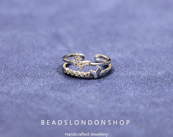 S925 Silver Double-layer Butterfly Ring, Fashionable and Stylish Ring