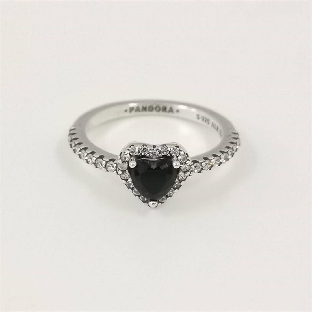 Pandora Elevated Black Heart Ring S925 sterling silver 50/52