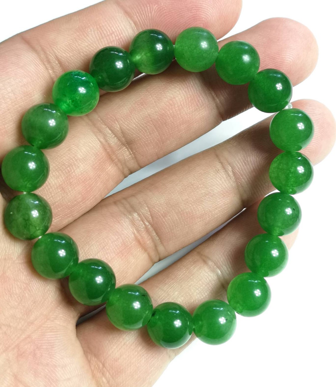 Pulsera de jade verde pulsera con cuentas de cristal de