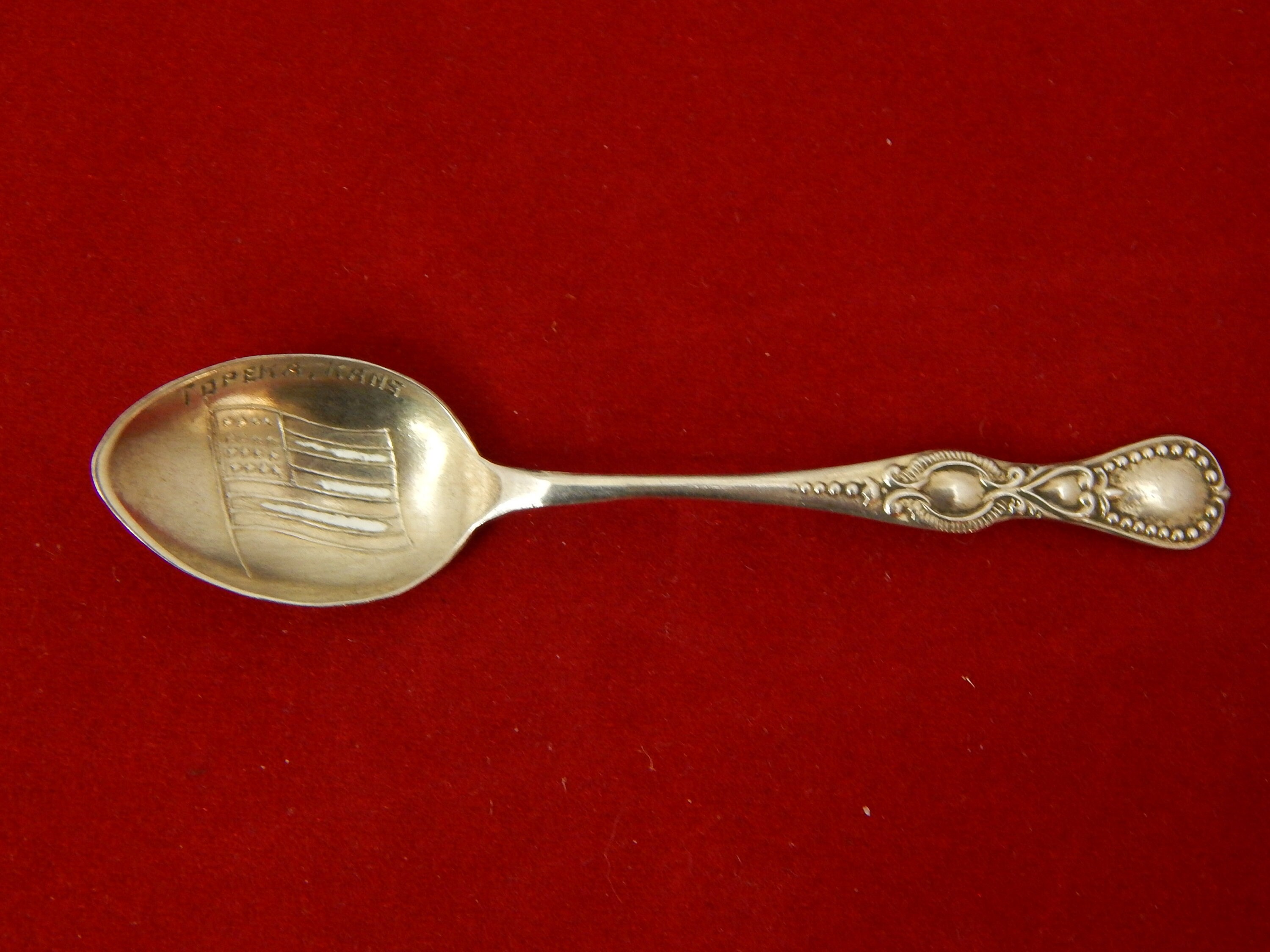 Topeka Kansas Sterling Silver Souvenir Spoon: American Flag