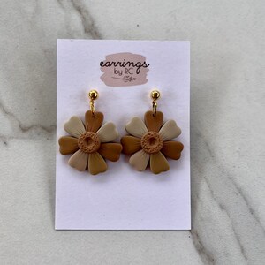 CLAY EARRINGS | Neutral Flower Dangle Polymer Clay Handmade Earrings