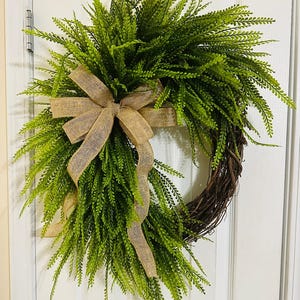 Grapevine Beadgrass Wreath - 14 Inch Base with Natural Large Bow - Rustic Farmhouse Door Decor