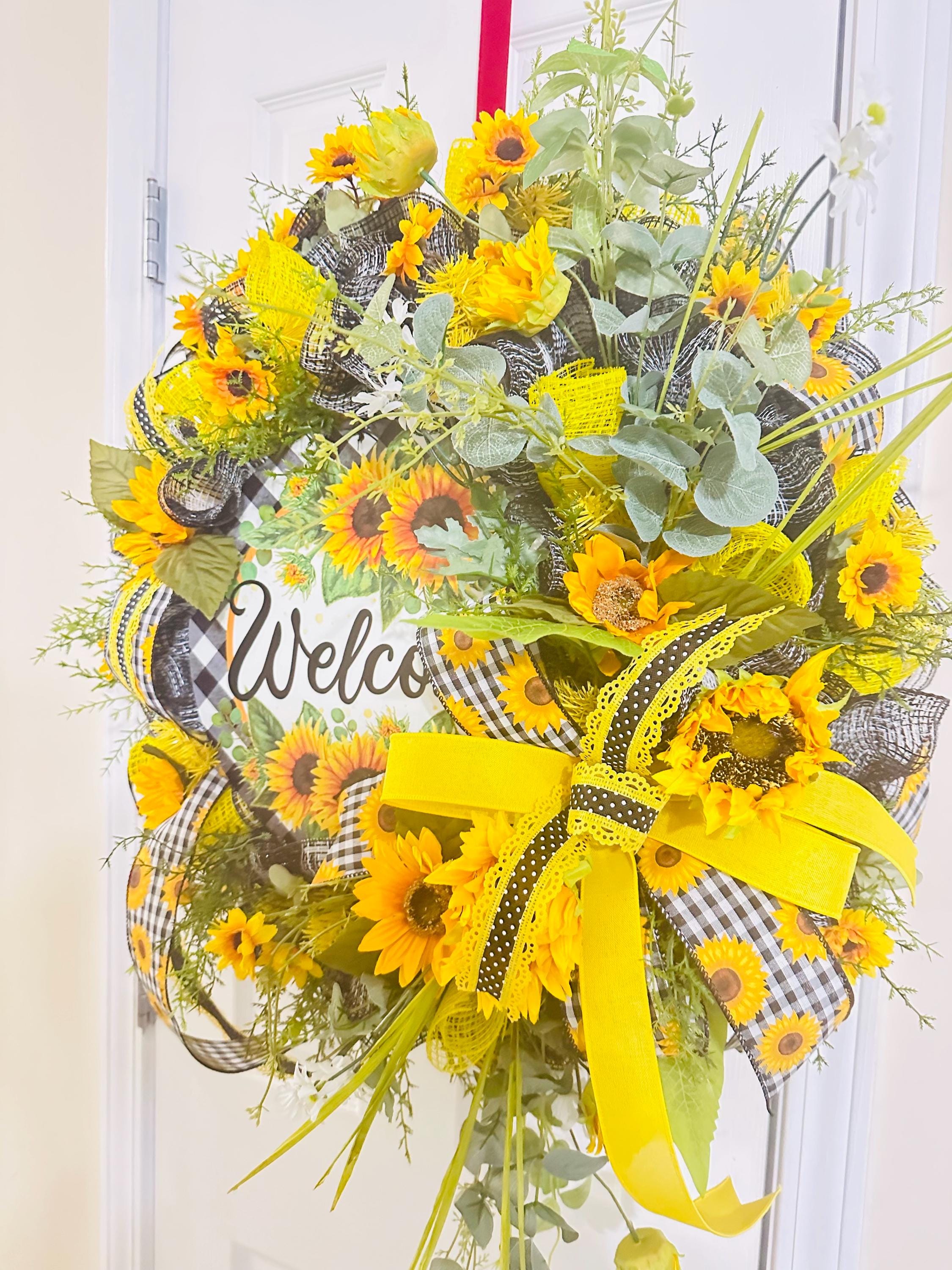 Sunflower Welcome Wreath, Front Door Decor, Summer & Fall Wreath ...