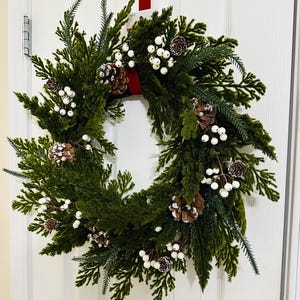 Winter Wreath, Christmas Cedar Berry Wreath for Front Door