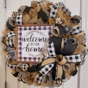 Buffalo Plaid Welcome Home Wreath: Farmhouse Front Door Decor