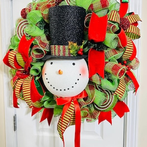 Snowman Wreath for Front Door, Christmas Wreaths Front Door, Holiday, Winter, Rustic Farmhouse Wreath Decor