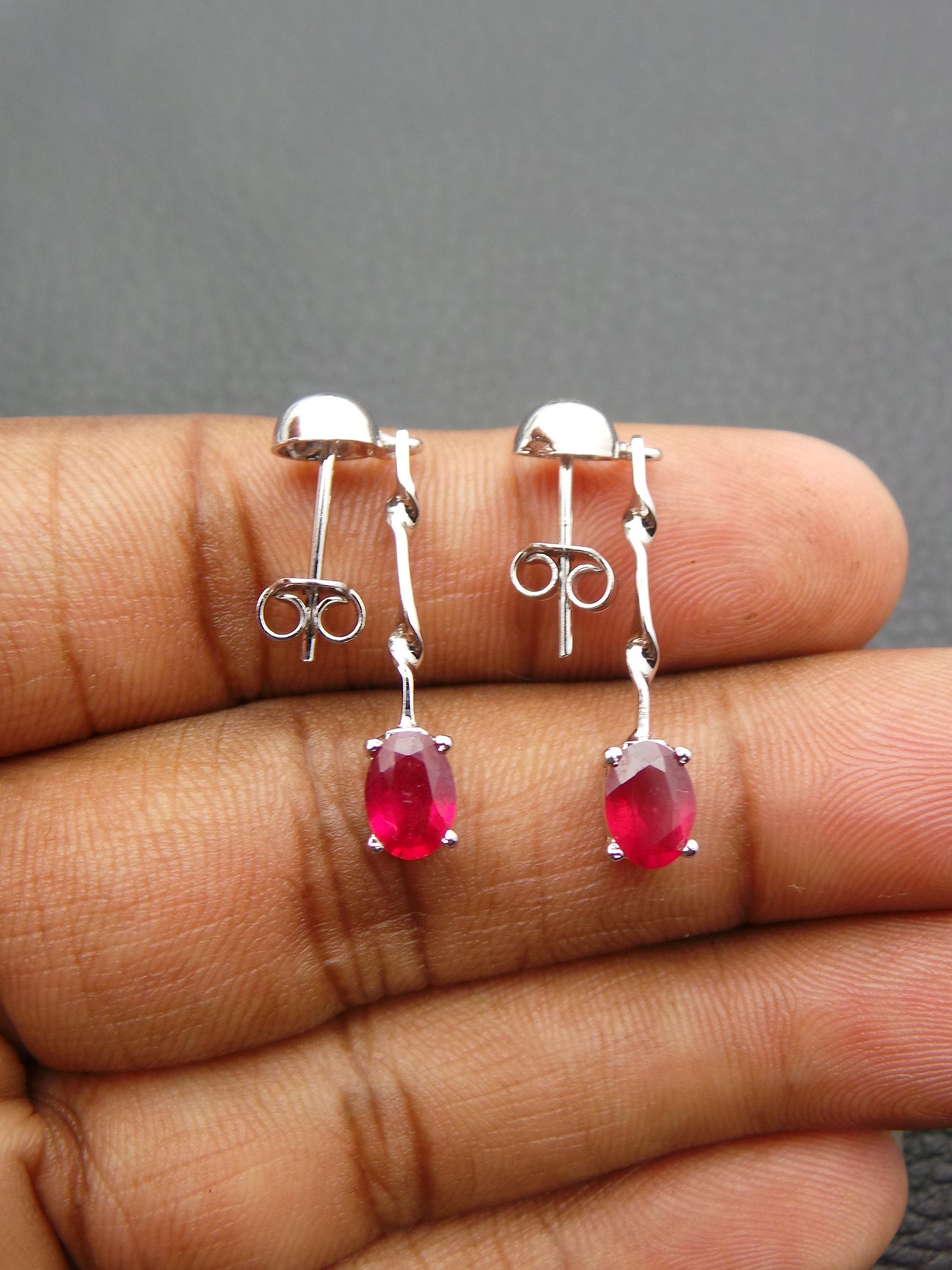 Natural Ruby Earrings 925 Sterling Silver Earrings Ruby Etsy
