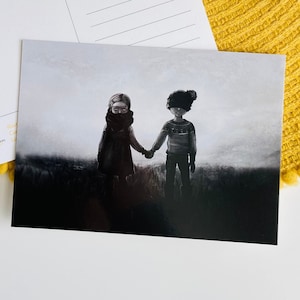 Far From Hell, Schwarzweiß-Postkarte, Liebespaar, Gothic Tim Burton Gothic Junge Freundin Geschenk, Graustufen Monochrom, Halloween Karte