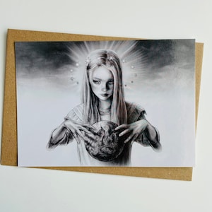 Niño Dios, niña con globo terráqueo, postal en blanco y negro, estilo gótico de Tim Burton, regalo gótico para un amante o un amigo, planeta, tarjeta monocromática de Halloween