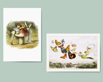 Vintage Fairy Land Elf Postcards - Forest Nymphs Butterflies Fairies Elves Mushroom Lovers Romantic Valentine's Day Retro Card Christmas