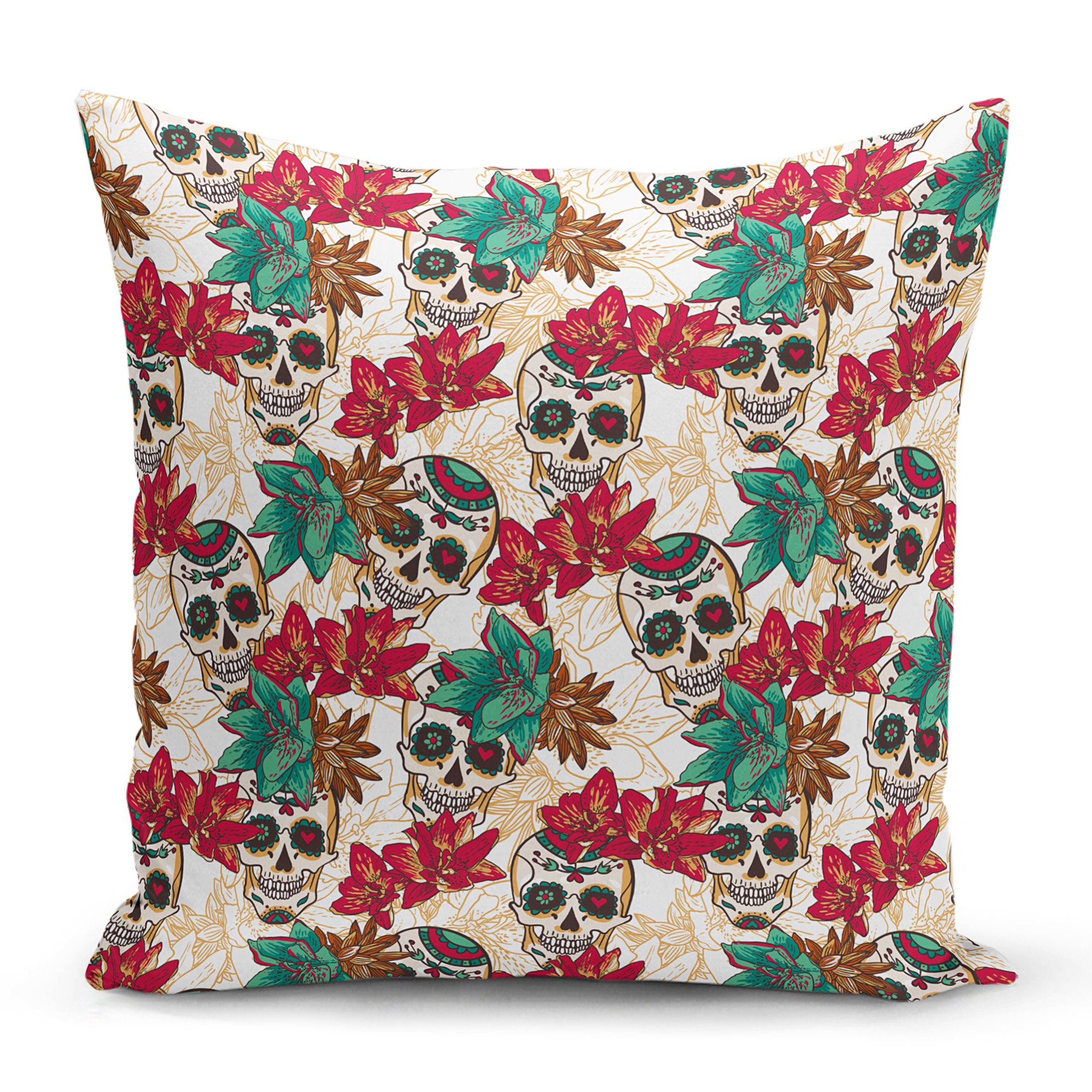 Skulls Red Rose Gothic Cushion Covers Sofa Throw Pillow Etsy