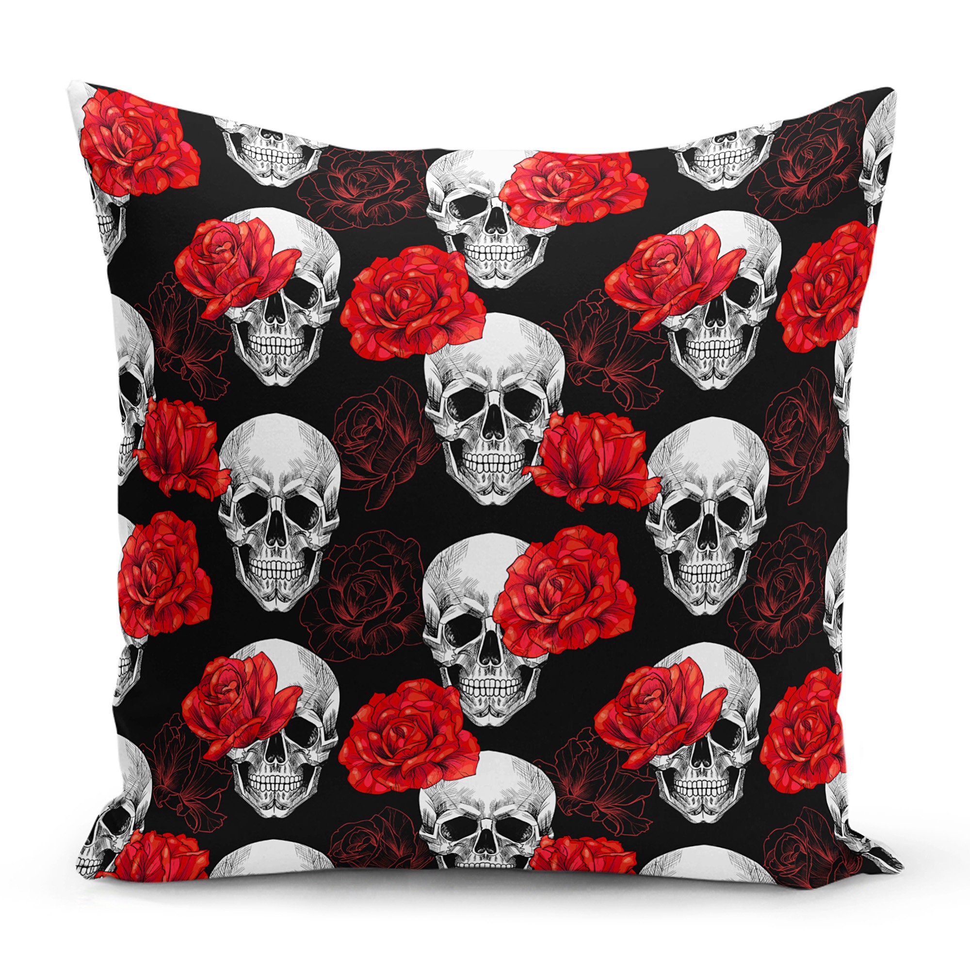 Skulls Red Rose Gothic Cushion Covers Sofa Throw Pillow Etsy