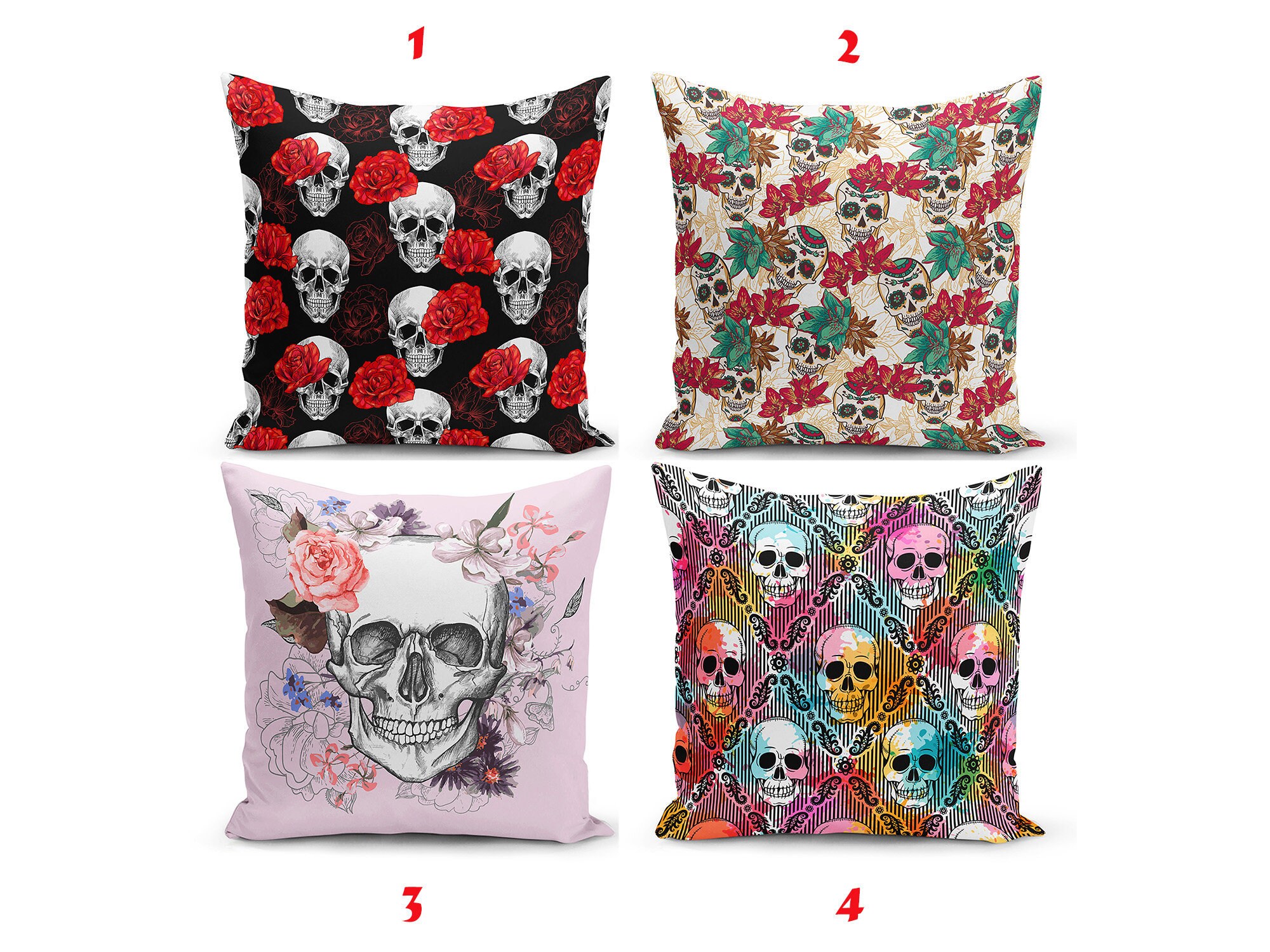 Skulls Red Rose Gothic Cushion Covers Sofa Throw Pillow Etsy