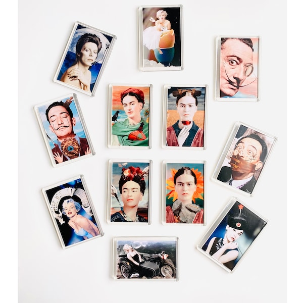 Fridge Magnets, Frida Kahlo, David Bowie, Salvador Dali, Marilyn Monroe, Audrey Hepburn Large Refrigerator Fridge Magnetic Small Gift Filler