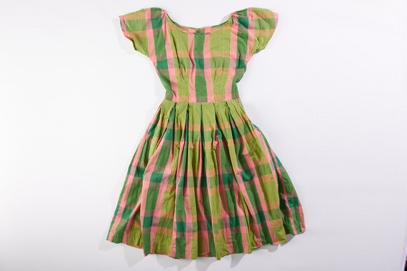 Handmade Vintage 1950s Watermelon Madras Plaid Fu… - image 1