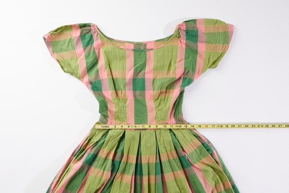 Handmade Vintage 1950s Watermelon Madras Plaid Fu… - image 5