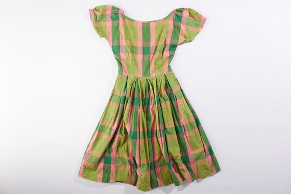 Handmade Vintage 1950s Watermelon Madras Plaid Fu… - image 3