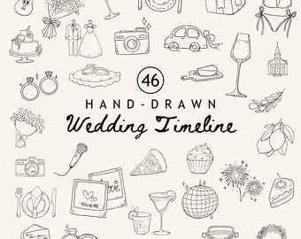 Iconos de línea de tiempo de boda dibujados a mano: arte de garabatos caprichosos (descarga digital SVG y PNG)