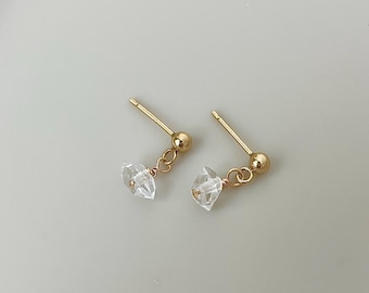 Herkimer Diamond Stud Earrings - 14k Gold filled Dangle Earrings