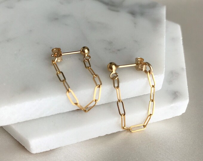 14k Gold Filled Paperclip Dangle Earrings Minimalist Earrings Chain Ear Jackets Front Back Earrings Chain earrings.